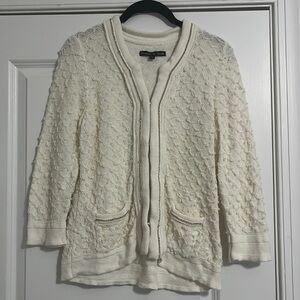 White Knitted Cardigan. Scalloped knit pattern. Preston & York Size Small